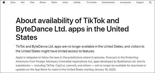 Hga039账号注册_苹果公司:TikTok及字节跳动旗下应用在美国已不可用